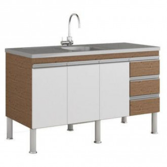  Gabinete Ibiza Cozinha 1.54 Para Pia 1.60 Amêndoa/Branco MGM 