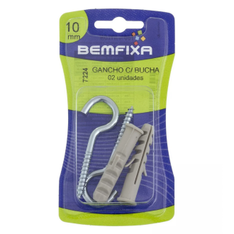 Gancho Zincado com Bucha de Nylon com Anel 10mm com 2 unidades Bemfixa