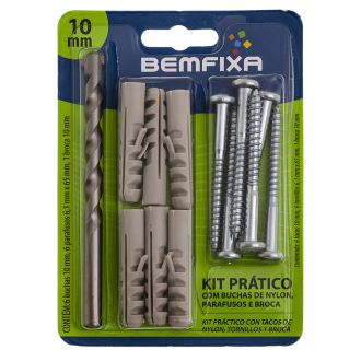 Kit prático Concreto com Buchas, Parafuos e Brocas de 10mm Bemfixa