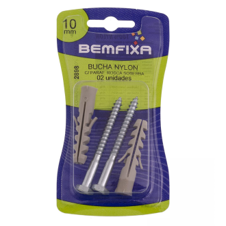 Parafuso Sextavado com Bucha de Nylon Sem Anel 10mm com 2 unidades Bemfixa