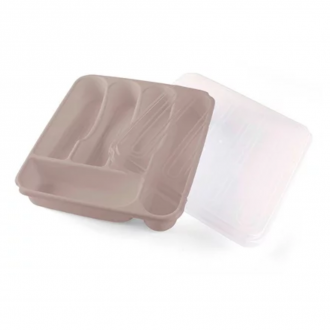 Porta Talheres com Tampa Cinza Plasvale