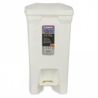 Lixeira Com Pedal Slim Plástico 50L Branco Sanremo