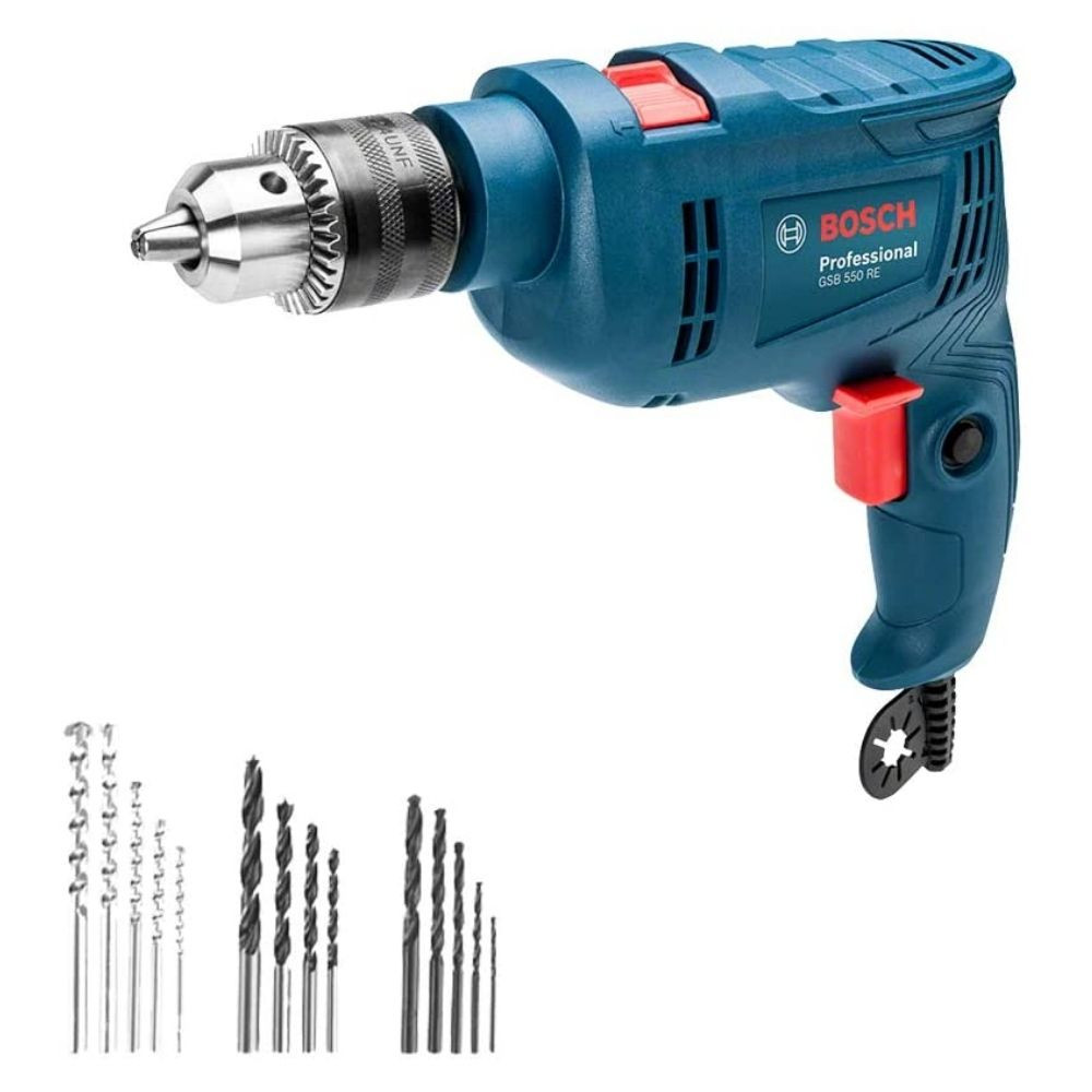 Furadeira Impacto GSB 550RE + 14 Acessórios Bosch 