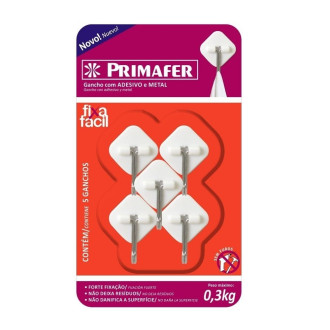 Gancho adesivo 0.3KG PL/MT 5 unidades branco Primafer
