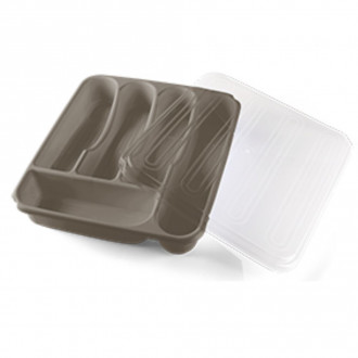 Porta Talheres com Tampa Marrom Plasvale
