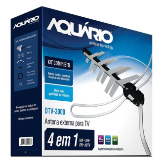 Antena Externa TV 4 em 1 Completa DTV-3000 Prata Aquario