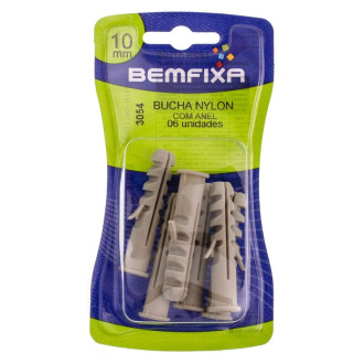 BUCHA NYLON COM ANEL 10MM C/6 UNIDADES BEMFIXA