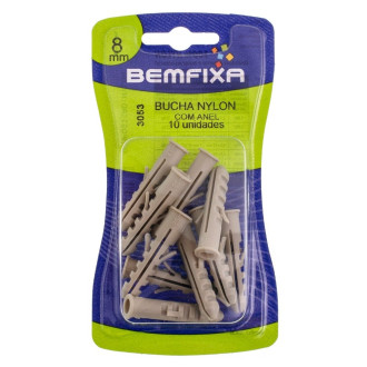 BUCHA NYLON COM ANEL 8MM C/10 UNIDADES BEMFIXA