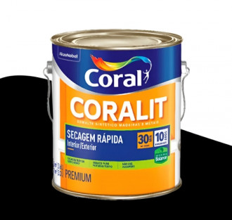 Esmalte Coral Coralit Total Preto Fosco Base Água 3.6L