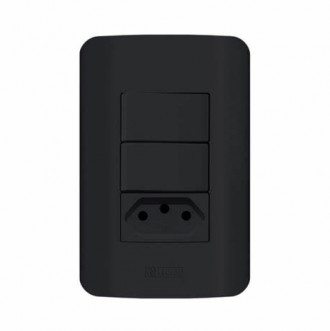 Interruptor Romazi Canoa 2 Simples+Tomada 10A Preto