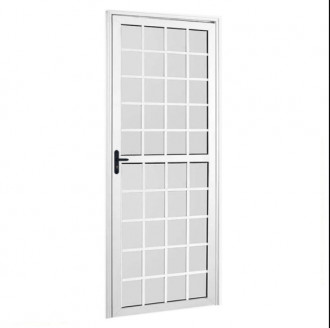 Porta Topmix Quadriculada 210X100 2 Folhas Vidro Liso Branco