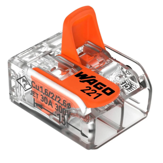Conector de emenda para condutores de até 6mm² com 2 entradas Wago