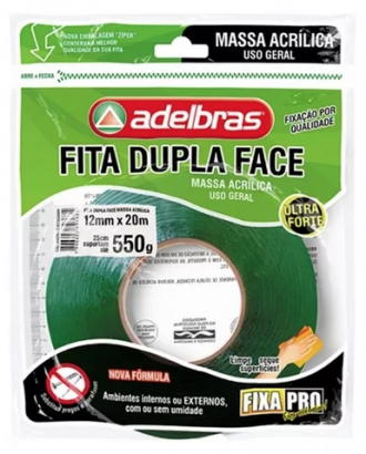Fita adelbras dupla face massa acrílica 12MMX20M