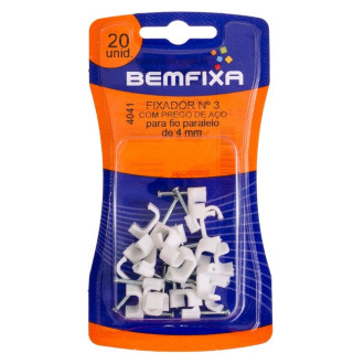 Fixador Para Fio Paralelo N3 Com 20 Unidades Branco Bemfixa