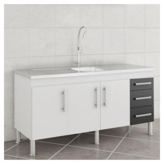 Gabinete Flex Cozinha Para Pia 1.50 Branco/ Preto MGM