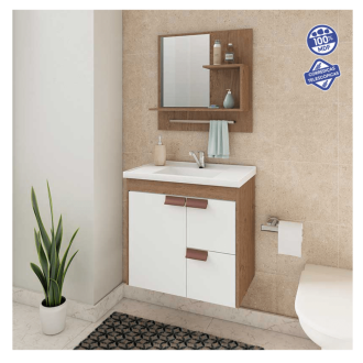 Gabinete Banheiro Kit Tulipa 59cm Amendoa/Offwhite MGM