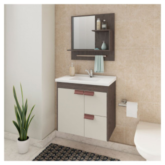 GABINETE BANHEIRO KIT TULIPA 59CM CAFE/OFFWHITE MGM