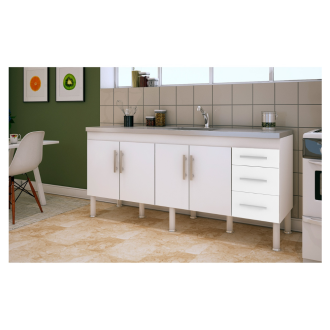 Gabinete Flex Cozinha 1.74m Para Pia 1.80m Branco MGM 