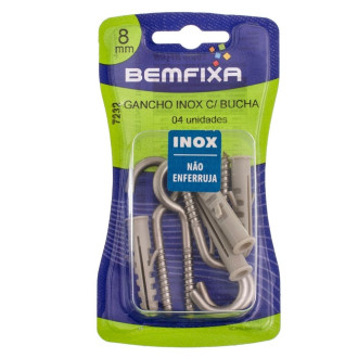 Gancho Inox Com Bucha Com Anel 8MM Com 4 Unidades Bemfixa