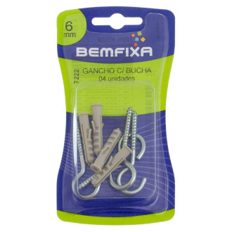 Gancho Zincado Com Bucha Nylon 6 Com 4 Unidades Bemfixa 