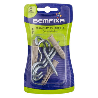 Gancho Zincado Com Bucha Nylon 8 Com 4 Unidades Bemfixa 