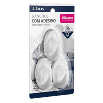 Gancho Oval com Adesivo Fixa Fácil com 3 Unidades Branco Primafer