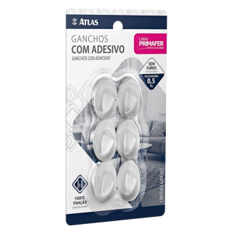 Gancho Ova Adesivo 0.5KG Plastico Com 6 Unidades Branco Primafer