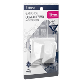 Gancho Quadrado Adesivo 0.3KG Plastico Com 2 Unidades Branco Primafer