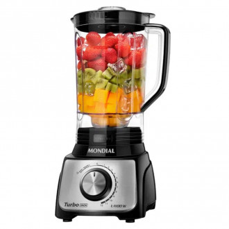 Liquidificador Turbo Inox 1100W 12 Vel. 3Litros L-1100-BI Preto Mondial