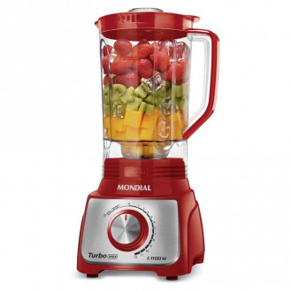 Liquidificador Turbo Inox 1100W 12 Vel. 3Litros L-1100-RI Vermelho Mondial