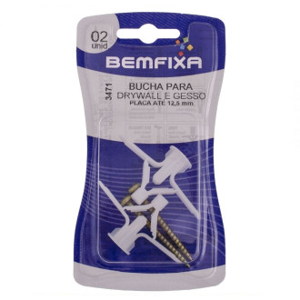 Parafuso com Bucha para Drywall e Gesso 10mm com 2 Unidades Bemfixa