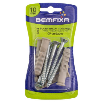 Parafuso Cabeça Chata Philips Com Bucha Com Anel 10MM Com 5 Unidades Bemfixa