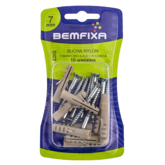 Parafuso Cabeça Chata Simples Com Bucha Nylon 7MM Com 10 Unidades Bemfixa