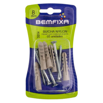 Parafuso Cabeça Chata Simples Com Bucha Nylon 8MM Com 5 Unidades Bemfixa