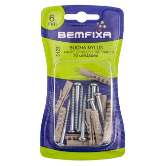 PARAFUSO CABECA DE PANELA PHILIPS C/BUCHA NYLON 6MM C/10 UNIDADES BEMFIXA