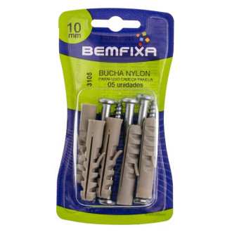 Parafuso Cabeça Panela Simples Com Bucha Nylon 10mm 5 Unidades Bemfixa