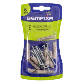 Parafuso Cabeça De Panela Simples Com Bucha Nylon 6mm 10 Unidades Bemfixa