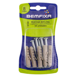 Parafuso Cabeça de Panela Simples Com Bucha Nylon 8mm 5 Unidades Bemfixa