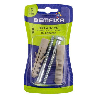 Parafuso Sextavado Com Bucha Nylon 12MM 2 Unidades Bemfixa