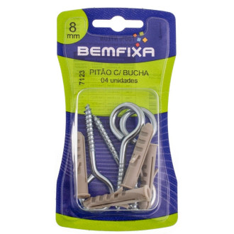 Pitao Zincado Com Bucha Nylon 8MM Com 4 Unidades Bemfixa