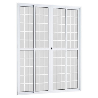 Porta Balcão Quadriculada 210X200 4 Folhas Vidro Liso Branca TopMix