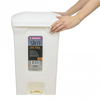 Lixeira Com Pedal Slim Plástico 50L Branco Sanremo
