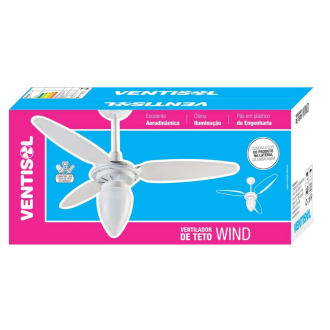 Ventilador de Teto 3 Pás 3 Velocidades com Lustre Wind Branco Ventisol